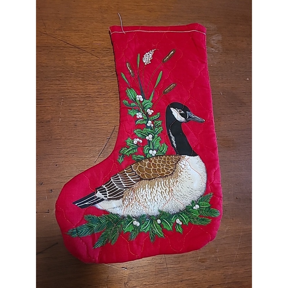 HANDMADE Christmas Stocking Colorful Duck Multicolored Quilted Fabric Mistletoe‎ - Picture 5 of 6